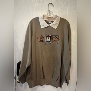 Vintage Top Sun birds collared embroidered cottage core sweatshirt new 2X